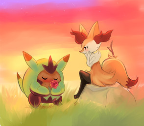 2014 ambiguous_gender anthro blush braixen canine cute duo eyes_closed flower fox fur grass holding holding_flower inner_ear_fluff joltik_(artist) mammal nintendo outside plant pokémon quilladin red_eyes rock rose sitting standing stick sunset video_games
Rating: Safe
Score: 5
User: Mienshao
Date: August 18, 2014 2014 ambiguous_gender anthro blush braixen canine cute duo eyes_closed flower fox fur grass holding holding_flower inner_ear_fluff joltik_(artist) mammal nintendo outside plant pokémon quilladin red_eyes rock rose sitting standing stick sunset video_games
Rating: Safe
Score: 5
User: Mienshao
Date: August 18, 2014