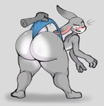 4_fingers anthro big_butt blush butt butt_focus clothed clothing disembodied_hand duo female fingers fur grey_body grey_fur huge_butt looking_back open_mouth panties pink_nose simple_background solo_focus thick_thighs topless underwear wedgie wide_hips reddrago disney zootopia judy_hopps lagomorph leporid mammal rabbit 2021 absurd_res hi_res