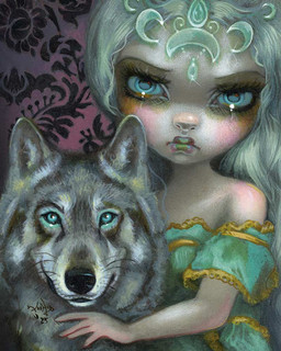 ambiguous_gender blue_eyes clothing crown duo eyebrows eyelashes female feral ferronniere fingers fur green_lips hair headgear historical_european_clothing lips long_hair looking_at_viewer makeup pale_skin pupils thick_lips tiara victorian wavy_hair white_hair jasmine_becket-griffith canid canine canis human mammal wolf 2025 4:5 dated formal_art painting_(artwork) traditional_media_(artwork) traditional_painting_(artwork)