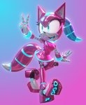 alternative_fashion anthro blue_eyes clothed clothing cyberpop dress female gesture glowing hair hand_gesture j-fashion machine metal_clothing metallic_body pink_body ponytail solo v_sign lady_luna sega sonic_the_hedgehog_(series) fan_character kate_the_mecha-wolf android canid canine canis mammal robot wolf 3d_(artwork) absurd_res digital_media_(artwork) hi_res gynomorph_(lore) trans_(lore) trans_woman_(lore)