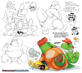 anthro biped blush bodily_fluids boots bow_tie clean_diaper clothed clothing dialogue diaper footwear genital_fluids hat headgear headwear humiliation male obese obese_anthro obese_male open_mouth orange_boots orange_clothing orange_diaper orange_footwear overweight overweight_anthro overweight_male profanity shoes text toony unclean_diaper urine used_diaper wearing_diaper wet_diaper wrestling crackajackin mario_bros mythology nintendo paper_mario paper_mario:_the_thousand_year_door grubba koops rawk_hawk the_great_gonzales_jr accipitrid accipitriform avian bird clubba dinosaur dragon green_yoshi koopa koopa_troopa mythological_creature mythological_scalie prehistoric_species reptile scalie tortoise turtle yoshi 2020 digital_media_(artwork) english_text hi_res multiple_images