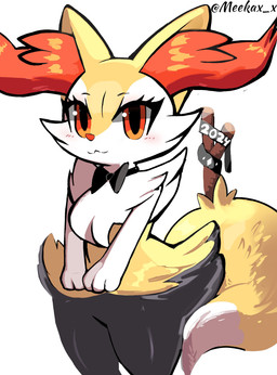 3_fingers :3 ambiguous_anthro ambiguous_gender anthro arm_tuft big_tail biped black_body black_bow_tie black_fur bow_tie bow_tie_only cheek_tuft chest_tuft closed_smile dipstick_tail eyebrows eyelashes facial_tuft fingers fluffy fluffy_tail front_view fur hip_tuft inner_ear_fluff looking_at_viewer markings mostly_nude mostly_nude_ambiguous mostly_nude_anthro mouth_closed multicolored_body multicolored_fur object_in_tail orange_body orange_eyes orange_fur orange_inner_ear_fluff shoulder_tuft simple_background smile solo standing stick stick_in_tail tail tail_markings text thick_eyelashes tuft twitter_handle two_tone_tail white_background white_body white_fur white_tail_tip yellow_body yellow_fur yellow_tail meekax_x nintendo pokemon braixen canid generation_6_pokemon mammal pokemon_(species) 2024 absurd_res artist_name cel_shading colored dated digital_drawing_(artwork) digital_media_(artwork) hi_res portrait shaded three-quarter_portrait