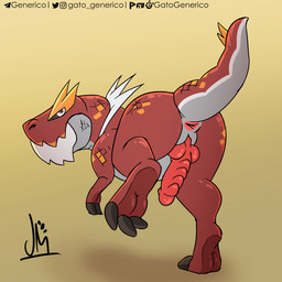 animal_genitalia animal_penis anthro anus beard butt claws erection facial_hair feral genitals knot looking_at_viewer looking_back male nude penis presenting presenting_anus presenting_hindquarters raised_tail red_body red_scales scales simple_background solo tail toe_claws gatogenerico nintendo pokemon dinosaur fossil_pokemon generation_6_pokemon pokemon_(species) prehistoric_species reptile scalie tyrantrum 1:1 2021 hi_res