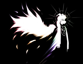 anthro black_background black_eyes clothing delta_rune_(emblem) feathered_wings feathers halo heart_symbol male markings multicolored_outline outline rainbow_outline robe simple_background solo symbol unusual_halo wings crackers_(artist) undertale undertale_(series) asriel_dreemurr_(god_form) boss_monster_(undertale) bovid caprine goat mammal hi_res