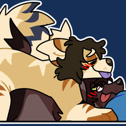 anthro big_feet blush blush_lines brown_hair duo feet female female_penetrated fluffy fluffy_tail hair male male/female male_penetrating penetration tail telegram_sticker tongue tongue_out tfrekz brooke_(tfrekz) dakota_(tfrekz) bat canid canine canis domestic_dog mammal shiba_inu spitz 1:1 alpha_channel hi_res