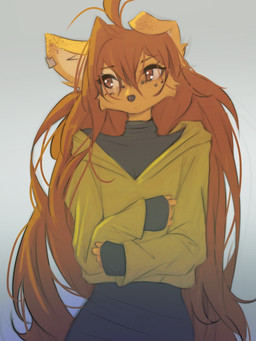 5_fingers anthro biped brown_eyes brown_hair clothed clothed_anthro clothed_female clothing ear_piercing female fingers front_view fur hair inner_ear_fluff long_hair looking_aside piercing solo standing tan_body tan_fur topwear tuft tinygaypirate apogee_(tinygaypirate) canid canine canis domestic_dog mammal 2025 3:4 digital_drawing_(artwork) digital_media_(artwork) hi_res
