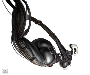 big_breasts big_butt breasts butt curvy_figure female hanging_upside_down huge_butt huge_hips looking_back machine metal side_boob small_waist solo thick_thighs under_boob upside_down voluptuous voluptuous_female wide_hips wire kory_cromie portal_(series) valve glados robot hi_res