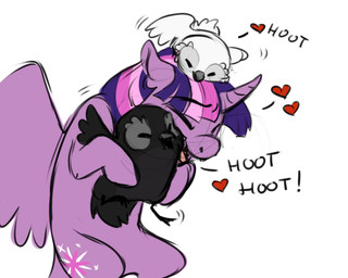 female feral flying group heart_symbol horn hug nuzzling simple_background trio wings maxiima friendship_is_magic hasbro my_little_pony mythology twilight_sparkle_(mlp) avian bird equid equine mammal mythological_creature mythological_equine owl winged_unicorn 5:4 absurd_res hi_res