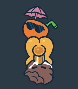 balls bodily_fluids brown_body butt cum cum_in_mouth cum_inside cum_on_face drinking_straw duo eyewear food fruit genital_fluids genitals irrumatio male male/male muffin oral orange_(fruit) orange_body orange_penis penile penis penis_in_mouth plant sex sunglasses throat_swabbing umbrella gemsum muffin_(gemsum) orange_(gemsum) food_creature humanoid 2026 animated loop low_res seamless_loop