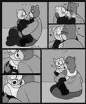 anthro clothing dialogue duo eyes_closed eyewear glasses kissing sitting slightly_chubby text undressing axismarcy unicorn_wars padre_(unicorn_wars) sargento_caricias bear mammal 2023 absurd_res comic hi_res monochrome spanish_text translated