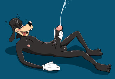 anthro balls belly black_balls black_body black_nose black_penis black_skin blush bodily_fluids cum drunk ejaculation feet genital_fluids genitals humanoid_genitalia humanoid_penis male masturbation nipples nude penile penile_masturbation penis solo substance_intoxication teeth tongue bayjaw disney goofy_(disney) canid canine canis domestic_dog mammal