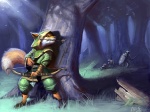 ambiguous_gender anthro archer armor arrow_(weapon) bow_(weapon) detailed_background fight forest group holding_object holding_weapon hood hunting knight male nature outside plant ranged_weapon shield solo_focus stalking tree warrior weapon blindrat canid canine fox mammal 4:3 digital_media_(artwork) digital_painting_(artwork) full-length_portrait painting_(artwork) portrait