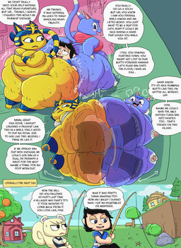 anthro between_butts big_butt blush bodily_fluids breasts butt butt_crush cartoon_physics cellulite cleavage clothed clothing crossed_arms crush dialogue double_facesitting facesitting female group group_sex hands_on_hips huge_butt male male/female morbidly_obese obese obese_anthro obese_female overweight overweight_anthro overweight_female sandwich_position sex sitting sitting_on_another smothering speech_bubble sweat sweaty_butt text thick_thighs wide_hips gulpspooky animal_crossing nintendo ankha_(animal_crossing) marshal_(animal_crossing) rosie_(animal_crossing) villager_(animal_crossing) domestic_cat felid feline felis human mammal rodent sciurid tree_squirrel 2021 comic english_text hi_res