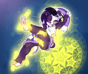 anthro barefoot blush eyebrows eyelashes eyes_closed feet hair laugh long_hair magic male solo star suspension teeth tickling tongue young kemotobi wish_(kemotobi) bear giant_panda mammal 2016