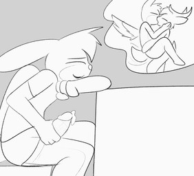 4_fingers anthro anthro_on_anthro anthro_penetrated anthro_penetrating anthro_penetrating_anthro antlers big_penis bodily_fluids bottomwear bottomwear_down carrying_another clothed clothing cum cum_on_penis duo erection eyes_closed fantasizing feathered_wings feathers fingers fist genital_fluids genitals hand_on_face hip_grab horn humanoid_genitalia humanoid_penis imagination interspecies kissing leaning leaning_forward looking_pleasured male male/male male_penetrated male_penetrating male_penetrating_male masturbation motion_lines pants pants_down partially_clothed penetration penile penile_masturbation penis sex shirt side_view sitting smile solo stand_and_carry_position standing standing_sex t-shirt tail tail_motion tailwag topwear wings mr_rottson rotto_(mrrottson) deer hare lagomorph leporid mammal 2021 greyscale hi_res monochrome multiple_images picture_in_picture