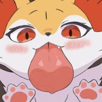 big_tongue close-up cute_fangs fangs feral licking licking_screen solo teeth tongue phoxy nintendo pokemon braixen generation_6_pokemon pokemon_(species) 1:1 hi_res