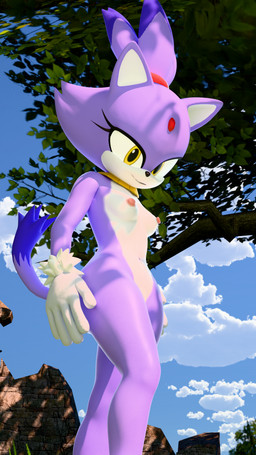 anthro areola breasts female fur looking_at_viewer navel nipples outside purple_body purple_fur smile smiling_at_viewer solo white_body white_fur yellow_eyes twintails3d sega sonic_the_hedgehog_(series) blaze_the_cat domestic_cat felid feline felis mammal 2026 3d_(artwork) 4k 9:16 absurd_res digital_media_(artwork) hi_res
