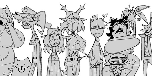 anthro bodily_fluids bone broken_heart cellphone clothed clothing crying disgusted_face ear_piercing electronics eyebrows female femboy freckles gesture goo-connected_lips group hand_gesture heart_symbol jaw_drop male phone piercing police police_officer police_uniform raised_eyebrow shocked skeleton smartphone taking_picture tears thumbs_up tongue tongue_out uniform xexeezy deltarune undertale undertale_(series) alphys annoying_dog_(undertale) berdly bratty_(undertale) burgerpants carol_holiday catti_(deltarune) catty_(undertale) gaster jockington_(deltarune) kris_dreemurr lancer_(deltarune) monster_kid noelle_holiday papyrus_(undertale) ralsei rouxls_kaard sans_(undertale) susie_(deltarune) the_original_starwalker toriel undyne avian bird bovid canid canine canis caprine darkner deer domestic_cat domestic_dog felid feline felis fish goat human humanoid mammal marine monster new_world_deer reindeer scalie soul_(undertale) absurd_res hi_res long_image monochrome reaction_image wide_image