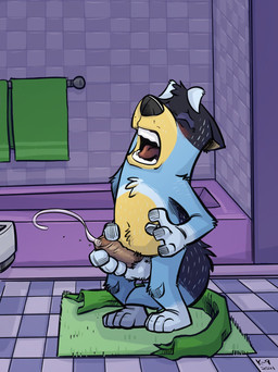 anthro bathroom bathtub blush bodily_fluids cum eyes_closed floor foreskin genital_fluids genitals male masturbation open_mouth penile penile_masturbation penis rug sink solo tile tile_floor towel k-9 bluey_(series) bandit_heeler australian_cattle_dog canid canine canis cattledog domestic_dog herding_dog mammal pastoral_dog hi_res