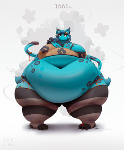 3_toes accessory anthro belly belly_overhang big_belly big_breasts biped blue_body blue_ears blue_fur blue_hair blue_spots blue_tail blue_tuft bottom_heavy bottomwear bra_strap breasts cat_tail claws cleavage clothed clothed_anthro clothed_female clothing cracked_ground cracks deep_navel denim denim_bottomwear denim_clothing denim_shorts digit_ring eyelashes feet female female_anthro finger_claws fingers fur furgonomics hair huge_belly huge_hips huge_thighs imperial_unit jewelry legwear low-angle_view morbidly_obese morbidly_obese_anthro morbidly_obese_female navel necklace obese obese_anthro obese_female overweight overweight_anthro overweight_female pattern_clothing pattern_legwear pattern_thigh_highs ring shorts solo spots standing stated_weight straps striped_clothing striped_legwear striped_thigh_highs stripes tail tail_accessory text thick_thighs thigh_highs thin_tail toe_claws toe_ring toes tuft wide_hipped_anthro wide_hipped_female wide_hips miluinaoxie domestic_cat felid feline felis mammal 2023 artist_name dated hi_res