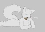 anthro bored chest_tuft chew_toy contextual_arrow fur hand_on_face lying male nude on_front one_eye_closed pawpads simple_background solo tail teeth_showing tuft white_body white_fur buleruby changed_(video_game) lin_(changed) canid canine canis mammal wolf 2024 colored digital_drawing_(artwork) digital_media_(artwork) story story_in_description