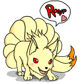 ambiguous_gender blush chest_tuft chibi feral heart_symbol multi_tail open_mouth paws rawr red_eyes smile solo speech_bubble standing tail teeth tongue tuft tobi_weasel nintendo pokemon generation_1_pokemon ninetales pokemon_(species) hi_res
