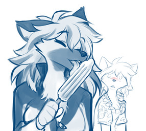 5_fingers anthro biped blush clothed clothed_anthro clothed_male clothing duo eyes_closed female fingers food fur hair holding_object licking licking_popsicle male nude nude_anthro nude_female popsicle teeth tongue conditional_dnp tom_fischbach bloodline bloodline_(webcomic) bernin_(bloodline) vivian_(bloodline) canid canine mammal 2025 digital_drawing_(artwork) digital_media_(artwork) hi_res sketch