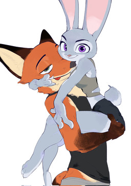 anthro bottomwear brown_body brown_fur butt butt_grab carrying_another clothing duo female fingers fur green_eyes half-closed_eyes hand_on_butt long_ears looking_at_viewer male male/female multicolored_body multicolored_fur narrowed_eyes orange_body orange_fur purple_eyes shirt shorts smile standing tan_body tan_fur tank_top tongue tongue_out topwear butterfish8199 disney zootopia judy_hopps nick_wilde canid canine european_rabbit fox lagomorph leporid mammal oryctolagus rabbit red_fox true_fox hi_res