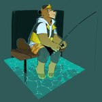 anthro blonde_hair brown_body brown_fur buckteeth clothing dipping_toe fisherman fishing fishing_rod fur hair hat headgear headwear hoodie male pier solo teeth topwear vest water mashhpotatoes animal_crossing nintendo c.j._(animal_crossing) beaver mammal rodent hi_res