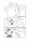 2018 absurd_res age_difference barazoku beverage_can black_and_white canid canine canis chernobog_(tas) chinese_text cigarette clothing comic demon dialogue domestic_dog duo furniture hi_res inside kemono lifewonders male mammal monochrome moritaka_(tas) muscular obese on_sofa overweight quanjiang sitting sofa text tokyo_afterschool_summoners translated translation_check