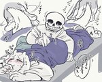 anthro big_butt blush bone butt butt_grab clothing duo female gloves hand_on_butt handwear holding_tail looking_pleasured male male/female mature_female skeleton tail tail_fetish tail_motion tail_play tailwag text under10mato undertale undertale_(series) sans_(undertale) toriel animated_skeleton boss_monster_(undertale) bovid caprine goat humanoid mammal undead 5:4 japanese_text translated