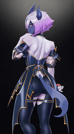 anthro biped breasts butt clothed clothed_anthro clothed_female clothing female hair horn looking_at_viewer rear_view smile solo standing azuu nintendo pokemon absol generation_3_pokemon pokemon_(species) 2026 digital_drawing_(artwork) digital_media_(artwork) hi_res