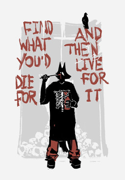 5_fingers anthro anthro_focus biped black_body black_eyes black_fur feral fingers fur looking_at_viewer male paint red_paint solo solo_focus standing text soulfullhyena don't_dead_open_inside avian bird canid canine canis mammal wolf 2025 english_text hi_res