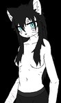 anthro arm_scar big_eyes black_bottomwear black_clothing black_hair black_nose blue_eyes bottomwear breasts clothed clothing eye_bags eyebrows female fur hair inner_ear_fluff long_hair looking_at_viewer medium_breasts mouth_closed navel pupils scar simple_background slit_pupils solo standing three-quarter_view topless transparent_background tuft whiskers white_body white_fur 4chan_anon femcel_(character) domestic_cat felid feline felis mammal 2023 aliasing alpha_channel binary_drawing digital_drawing_(artwork) digital_media_(artwork) flat_colors half-length_portrait low_res portrait