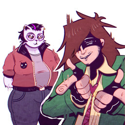 alternative_fashion ambiguous_gender anthro breasts clothing curvy_figure duo eyewear facial_hair female female/ambiguous fingerless_gloves glasses gloves goth hair handwear short_hair slightly_chubby slightly_chubby_anthro slightly_chubby_female wide_hips supovar228 deltarune disco_elysium undertale_(series) catti_cattenheimer kris_dreemurr human mammal 1:1 absurd_res hi_res