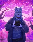 anthro blinking camera camera_flash cherry_blossom cherry_blossom_tree cherry_tree flower front_view fruit_tree male nature plant prunus_(flower) solo taking_picture tree mad-ni dante_kinkade canid canine canis mammal wolf animated hi_res short_playtime