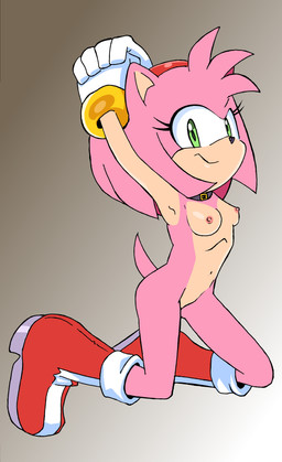 anthro breasts clothing female footwear gradient_background kneeling looking_at_viewer nipples shoes simple_background smile solo tail randomguy999 sega sonic_the_hedgehog_(series) amy_rose eulipotyphlan hedgehog mammal absurd_res hi_res