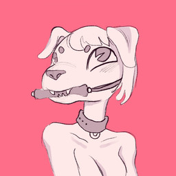 anthro bared_teeth bdsm bite breasts canine_ears canine_teeth circle_eyebrows clenched_teeth collar collar_only ears_down excited_expression eyebrows female floppy_ears gag gagged hair monochrome_body nude nude_female pink_background pivoted_ears simple_background simple_coloring solo teeth teeth_showing batpupbourbon bird_dog canid canine canis domestic_dog hunting_dog labrador mammal retriever 1:1 hi_res shaded simple_shading sketch nonbinary_(lore)