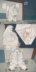 after_masturbation anthro balls belly big_belly blush bodily_fluids bus_stop clothing coat cum ejaculation erection genital_fluids genitals kemono male masturbation moobs nipples open_mouth outside overweight overweight_male penis raincoat raining sitting solo topwear translucent_raincoat quanjiang bear mammal polar_bear ursine 1:2 2025 absurd_res comic hi_res
