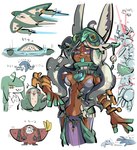 banana blush clothed clothing dark_body dark_skin disguise eyelashes female food fruit fur green_body grey_body grey_fur group headgear jewelry male mask navel plant pseudo_hair simple_background tentacle_hair tentacles tongue tongue_out white_background yiga_clan tirarizun nintendo splatoon tears_of_the_kingdom the_legend_of_zelda big_man_(splatoon) link marina_(splatoon) mineru yona_(tloz) animal_humanoid arthropod cephalopod cephalopod_humanoid colgera crab crustacean decapoda humanoid inkling malacostracan marine marine_humanoid mollusk mollusk_humanoid yiga zonai zora