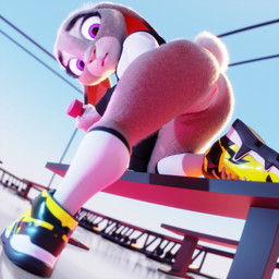 anthro bottomless butt clitoris clothed clothing exercise female fingers footwear frown fur furniture genitals grey_body grey_fur gym holding_object hoodie inside looking_at_viewer looking_back low-angle_view pink_nose rear_view shoes sneakers socks solo spread_legs spreading tail topwear vulva weight_bench weightlifting weights white_clothing white_footwear white_hoodie white_socks white_topwear workout workout_equipment worm's-eye_view pochemu disney zootopia judy_hopps lagomorph leporid mammal rabbit 1:1 3d_(artwork) digital_media_(artwork) hi_res