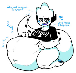 abdominal_bulge admiring ambiguous_gender anthro belly belly_expansion belly_inflation belly_overhang big_belly big_tail bloated blush bodily_fluids clothing duo expansion fur group heart_symbol horn imminent_digestion imminent_vore inflation love lying on_front open_mouth overweight pawpads purple_tongue rumbling_stomach shirt smile smiling_at_viewer soft_vore suggestive t-shirt tail tail_ridge text thick_tail thick_thighs tongue topwear vore weight_gain white_body white_fur willing_pred willing_prey anonymous_artist anon exxy_(4chan) humanoid hybrid digital_drawing_(artwork) digital_media_(artwork) english_text shaded soft_shading