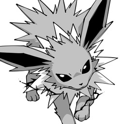 ambiguous_gender black_body black_eyes electricity feral grey_body hair neck_tuft paws solo spikes spiky_hair tuft white_body noye nintendo pokemon eeveelution generation_1_pokemon jolteon pokemon_(species) 1:1 2025 digital_drawing_(artwork) digital_media_(artwork) greyscale hi_res monochrome