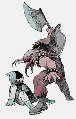anthro axe clothed clothing duo female hair male melee_weapon simple_background weapon tanuki111_(artist) deltarune undertale_(series) lancer_(deltarune) susie_(deltarune) darkner humanoid mammal reptile scalie 2019 absurd_res digital_media_(artwork) hi_res