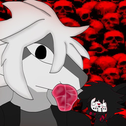 anthro black_body black_clothing black_eyes black_fur black_jacket black_topwear clothing duo food fur hair hockey_mask jacket male male/male mask meat sports_mask sportswear topwear white_body white_hair raganlier mythology bloodrot_(raganlier) raganlier_(character) domestic_cat dragon felid feline felis mammal mythological_creature mythological_scalie scalie hi_res