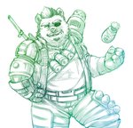 anthro beard bottomwear clothing facial_hair humanoid_hands kemono male mustache pants shirt simple_background solo topwear weapon white_background furipon apex_legends electronic_arts respawn_entertainment fuse_(apex_legends) bear mammal 2021 hi_res sketch