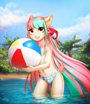 anthro ball beach beach_ball biped blue_hair clothing eyelashes femboy fur hair inflatable legs_in_water long_hair male multicolored_hair partially_submerged pink_hair plant red_eyes sand seaside solo submerged_legs swimwear tan_body tan_fur tree two_tone_hair water dannyckoo ladnelsiya hideaki_(character) domestic_cat felid feline felis mammal 2017 digital_media_(artwork) hi_res portrait shaded three-quarter_portrait