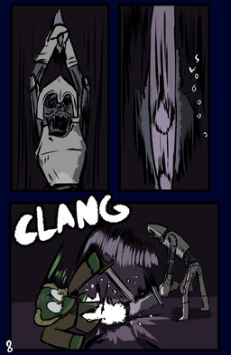 ambiguous_gender armor dodging duo female fight holding_melee_weapon holding_object holding_sword holding_weapon melee_weapon sword weapon brradett microsoft the_elder_scrolls lernie_(brradett) argonian draugr scalie comic hi_res