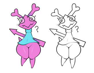 armless blue_clothing blue_topwear blush blush_lines bottomless clothed clothing directional_arrow eyelashes female flat_chested huge_hips huge_thighs not_furry one_leg_up pink_body question_mark raised_leg shortstack simple_background solo spiral spiral_eyes tail thick_thighs topwear white_background wide_hips box_(hajimeyou654) deltarune undertale_(series) darkner humanoid virovirokun 2021 digital_media_(artwork)