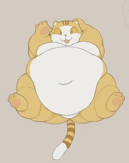 anthro belly big_belly blush blush_lines chubby_cheeks gesture hand_behind_head huge_belly lying male moobs morbidly_obese morbidly_obese_anthro morbidly_obese_male obese obese_anthro obese_male on_back overweight overweight_anthro overweight_male solo spread_legs spreading waving cafongterua working_buddies! tapio_chatarozawa domestic_cat felid feline felis mammal